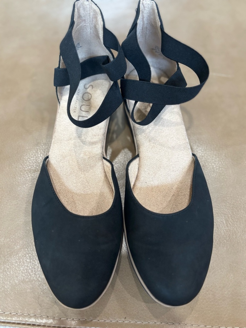 SOUL Naturalizer Black Nubuck Crisscross Ankle-Strap minimalist comfy Flats - Picture 2 of 6